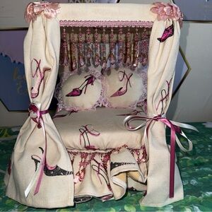 Elegant Pink and Cream Doll Canopy Bed